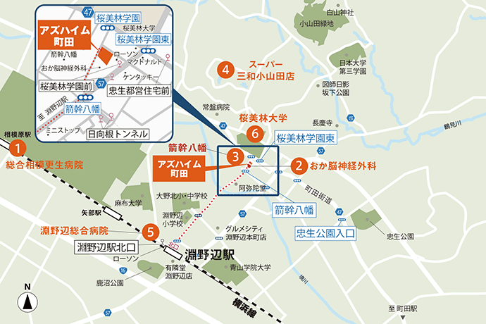 アズハイム町田のアクセスマップ