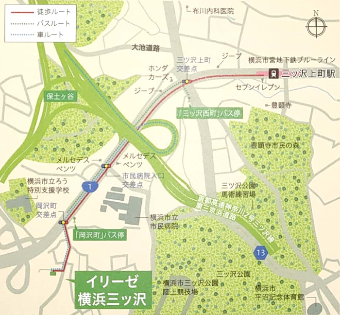 イリーゼ横浜三ツ沢のアクセスマップ