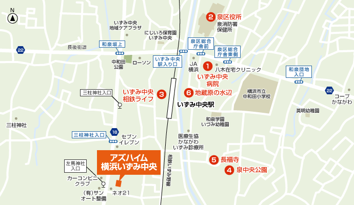 アズハイム横浜いずみ中央のアクセスマップ