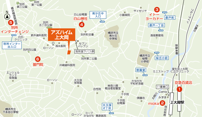 アズハイム横浜上大岡のアクセスマップ