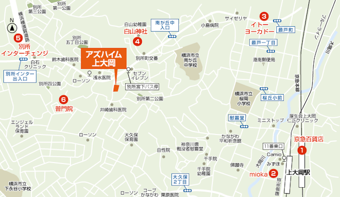 アズハイム横浜上大岡のアクセスマップ