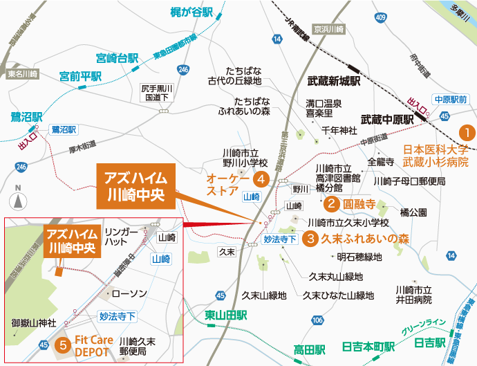 アズハイム川崎中央のアクセスマップ